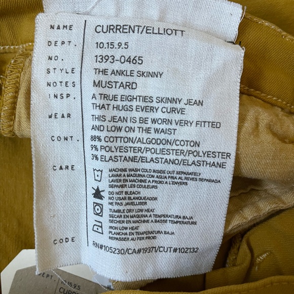 Current/Elliott NWT Ankle Skinny Mustard Jeans - Picture 10 of 10